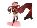  1boy ;d arched_back astolfo_(fate) bangs belt black_bow black_legwear black_ribbon black_shirt blush boots bow braid cape commentary_request crown eyebrows_visible_through_hair fate/apocrypha fate_(series) faulds floating_hair from_behind full_body fur-trimmed_cape fur_collar fur_trim gem hair_between_eyes hair_bow hair_intakes hair_ribbon hand_up head_tilt heart index_finger_raised joenny knee_boots long_hair looking_at_viewer looking_back male_focus mini_crown multicolored_hair one_eye_closed open_mouth otoko_no_ko pink_eyes pink_hair red_cape ribbon shiny shiny_clothes shiny_hair shiny_skin shirt sidelocks simple_background single_braid smile solo standing streaked_hair thigh-highs very_long_hair white_background white_footwear white_hair wind 