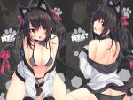  2girls all_fours animal_ears ass bare_legs bare_shoulders bikini black_hair blush breasts butt_crack cat_ears cat_tail chiri_(atlanta) cleavage collar erect_nipples fake_animal_ears hair_ribbon jacket large_breasts long_hair looking_at_viewer multiple_girls navel off_shoulder open_mouth original paw_print ribbon sitting swimsuit tail tail_ribbon two_side_up wariza yellow_eyes zipper 