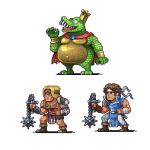  2boys armor asymmetrical_clothes bandage bandaged_arm bandages blonde_hair blue_eyes boots cape castlevania chain_whip claws closed_mouth coat crocodile crocodilian crown donkey_kong_(series) donkey_kong_country from_side gauntlets hand_up headband holding holding_weapon holding_whip king_k._rool long_hair male_focus multiple_boys muscle navel neorice open_mouth pants pixel_art red_cape richter_belmondo scales sharp_teeth short_hair simon_belmondo single_gauntlet smile standing super_smash_bros. teeth transparent_background weapon whip wrist_guards 