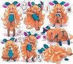 ! 1girl :d anger_vein angry animal_ears bangs big_hair commentary covered_navel curly_hair dark_skin detached_collar fake_animal_ears fang garoudo_(kadouhan&#039;i) grin leotard long_hair looking_at_viewer looking_away multiple_views one_eye_closed open_mouth orange_hair original pantyhose pink_eyes rabbit_ears shoe_soles short_eyebrows simple_background smile speech_bubble spoken_anger_vein spoken_exclamation_mark spoken_squiggle spoken_zzz squatting squiggle standing strapless strapless_leotard thick_eyebrows tsurime very_long_hair wavy_mouth white_background wing_collar 