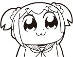  1girl :3 animated animated_gif bangs bkub chibi cptnameless eyebrows eyebrows_visible_through_hair greyscale hair_ornament hair_scrunchie looking_to_the_side monochrome poptepipic popuko school_uniform scrunchie seamless_loop serafuku sidelocks simple_background solo upper_body white_background 