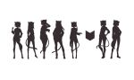  6+girls absurdres animal_ears cat_ears cat_tail deel_(rkeg) hand_on_hip highres kukuri_(deel) lisa_(deel) long_hair monochrome multiple_girls original ramn short_hair silhouette tail 