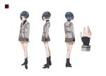  akanesasu_shoujo black_footwear blue_hair boots buttons character_profile character_request green_eyes grey_blazer grey_skirt high_heels long_sleeves official_art pleated_skirt school_uniform short_hair skirt source_request turtleneck 