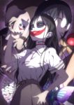  absurdres asobi_asobase black_hair brown_eyes brown_skirt bug butterfly card character_request club_(shape) collared_shirt diamond_(shape) glasses hand_on_hip heart highres holding honda_hanako huge_filesize insect joker_card kendama long_hair looking_at_viewer makeup messy_hair miyagi_ruka necktie nomura_kasumi number parted_lips playing_card round_eyewear school_uniform shirt short_sleeves skirt smile spade_(shape) standing v-shaped_eyebrows very_long_hair white_shirt wing_collar 