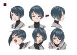  akanesasu_shoujo blue_hair character_profile character_request crying crying_with_eyes_open green_eyes grey_blazer happy official_art sad school_uniform short_hair source_request tears turtleneck 