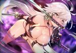  1girl ahoge bangs bare_shoulders bikini black_bikini blush breasts choker cleavage collarbone cropped_jacket eyebrows_visible_through_hair fate/grand_order fate_(series) full_body hair_between_eyes holding holding_weapon jeanne_d&#039;arc_(alter_swimsuit_berserker) jeanne_d&#039;arc_(fate)_(all) katana large_breasts lips long_hair long_sleeves looking_at_viewer midriff mouth_hold o-ring parted_lips red_legwear shiny shiny_skin sidelocks single_thighhigh solo swimsuit sword teddy_(khanshin) thigh-highs thighs unsheathed weapon yellow_eyes 