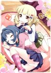  2girls blonde_hair blue_hair blush closed_eyes furutani_himawari goyacchi hair_ornament hairband hairclip highres long_hair multiple_girls oomuro_sakurako panties scan short_hair socks underwear white_panties yuru_yuri 