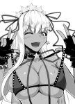  1girl bare_shoulders bb_(fate/extra_ccc) blush breasts cleavage eyebrows_visible_through_hair fate/extra fate/extra_ccc fate/grand_order fate_(series) gloves gyaru hair_ribbon long_hair looking_at_viewer open_mouth ribbon shuugetsu_karasu 