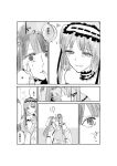  2girls bangs bare_shoulders blush breasts choker cleavage comic face-to-face fate/grand_order fate_(series) greyscale hairband kamejiro_(sasakame) lolita_hairband long_hair looking_at_another monochrome multiple_girls open_mouth saint_martha smile stheno thought_bubble translation_request twintails yuri 