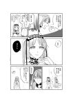  2girls bangs bare_shoulders blush breasts cleavage closed_eyes comic commentary_request eighth_note fate/grand_order fate_(series) greyscale hairband kamejiro_(sasakame) lolita_hairband long_hair looking_at_another monochrome multiple_girls musical_note open_mouth saint_martha spoken_musical_note stheno sweat thought_bubble translation_request twintails very_long_hair 
