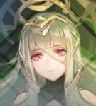  1girl armor cape crown fire_emblem fire_emblem_heroes grey_hair kokouno_oyazi long_hair looking_at_viewer lowres red_eyes simple_background solo veronica_(fire_emblem) 