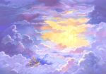  acrylic_paint_(medium) ambiguous_gender blue clouds cloudy_sky day hat oar original outdoors pink purple rowboat scenery sky straw_hat suijou_ai sunlight traditional_media yellow 