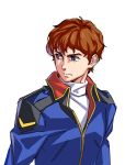  1boy amuro_ray blue_eyes brown_hair char&#039;s_counterattack commentary_request gundam looking_to_the_side male_focus military military_uniform short_hair solo suzutsuki_kurara turtleneck uniform upper_body white_background 