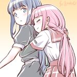  artist_name blue_hair braid closed_eyes hug hug_from_behind long_hair low_ponytail magia_record:_mahou_shoujo_madoka_magica_gaiden mahou_shoujo_madoka_magica nanami_yachiyo pink_hair school_uniform serafuku studiozombie tamaki_iroha yuri 