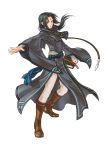  black_hair book boots cloak facial_mark fire_emblem fire_emblem:_akatsuki_no_megami fire_emblem:_souen_no_kiseki fire_emblem_path_of_radiance fire_emblem_radiant_dawn forehead_mark highres kita_senri kita_senri_(artist) long_hair male official_art red_eyes soren 