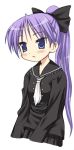  blue_eyes hair_ribbon hair_ribbons hiiragi_kagami kiriya_haruhito long_hair lucky_star necktie ponytail purple_hair ribbon ribbons 