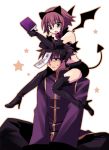  1girl black_hair blue_eyes book brown_hair chinese_clothes devil elbow_gloves gloves green_eyes raven ribbon ribbons rita_mordio tail tales_of_(series) tales_of_vesperia thighhighs wings 