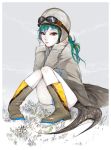  boots female fish_tail goggles green_hair helmet makeup sitting snow white_skin 