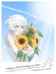  blue_eyes blush death_note flower male near sunflower tamako white_hair 