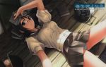  black_hair blue_eyes book drink electric_fan glass glasses hashimoto_takashi highres lying panties pantyshot pantyshot_(lying) plaid plaid_skirt school_uniform short_hair skirt straw tartan tray underwear white_panties yorihime_nao yosuga_no_sora 