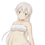  bandeau_bikini blush bra eila_ilmatar_juutilainen hani hanyu lingerie long_hair navel panties silver_hair simple_background solo strike_witches underwear 