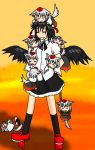  :3 agile black_legwear black_wings chibi clone geta highres inubashiri_momiji multiple_girls rough shameimaru_aya tengu-geta touhou wings 