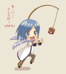  blue_eyes blue_hair carrot_on_stick chibi food ice_cream kaito male saliva scarf short_hair solo terumii translated translation_request vocaloid 