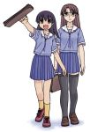  azumanga_daioh black_hair brown_eyes brown_hair glasses long_hair mizuhara_koyomi school_uniform summer_uniform takino_tomo thigh-highs thighhighs 