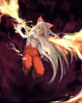  fiery_wings fujiwara_no_mokou hair_ribbon hair_ribbons highres long_hair red_eyes ribbon ribbons suspenders touhou white_hair wings 