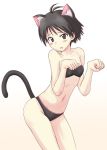  antenna_hair bikini black_eyes black_hair blush cat_ears cat_pose cat_tail embarrassed idolmaster kikuchi_makoto kisugi_akira paw_pose short_hair swimsuit tail 