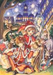  blue_eyes christmas clock fireworks gift miniboy minigirl orange_hair pointy_ears reindeer santa santa_costume yuu_(artist) yuu_(yuyukaikan) 