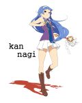  blue_hair blunt_bangs boots hairband highres himano_(artist) kannagi knee_boots long_hair nagi purple_eyes skirt violet_eyes wand 
