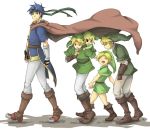  blue_eyes blue_hair cape dual_persona fire_emblem fire_emblem:_souen_no_kiseki fire_emblem_path_of_radiance gloves headband ike link male nintendo pointy_ears smile super_smash_bros. the_legend_of_zelda time_paradox toon_link young_link 