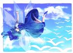  blue_hair cirno flying fuji_warabi ribbon ribbons touhou wings 