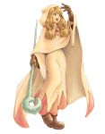  blonde_hair boots final_fantasy final_fantasy_tactics gloves green_eyes momigara_(mmgrkmnk) nawashiro robe simple_background solo staff white_mage white_mage_(fft) 