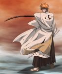  9th_division alternate_costume bleach haori japanese_clothes kurosaki_ichigo male orange_hair solo sword taichou_haori weapon 