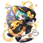  chibi ghost halloween hat jack-o'-lantern jack-o-lantern lowres pumpkin pumpkins purple_eyes short_hair violet_eyes witch_hat 