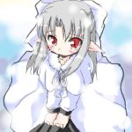  dress lowres melty_blood pointy_ears red_eyes ribbon ribbons sad silver_hair snow tsukihime type-moon white_len 