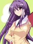  clannad fujibayashi_kyou hair_ribbon hair_ribbons long_hair purple_eyes purple_hair ribbon ribbons school_uniform violet_eyes 