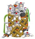  &gt;_&lt; agile animal_ears basket clone clones inubashiri_momiji tail touhou x3 