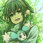  blue_eyes creature green green_background green_eyes green_hair hair_tubes ion lowres male mieu smile tales_of_(series) tales_of_the_abyss 