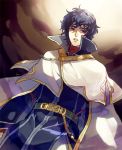  1boy akke artist_name belt blue_eyes blue_hair cape fire_emblem fire_emblem:_akatsuki_no_megami male_focus pelleas solo teeth 