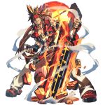  1boy bare_shoulders belt brown_hair fingerless_gloves gloves guilty_gear guilty_gear_xrd last_period long_hair male_focus muscle smile sol_badguy sword weapon 