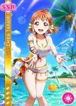  beach blush character_name love_live!_school_idol_festival love_live!_sunshine!! orange_hair red_eyes short_hair sky smile summer swiksuit takami_chika 