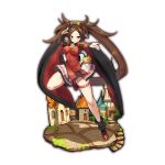  1girl artist_request breasts detached_sleeves dress fighting_stance full_body guilty_gear guilty_gear_xrd hair_ring kuradoberi_jam last_period long_hair red_dress red_footwear sleeveless sleeveless_dress solo standing standing_on_one_leg thick_thighs thighs town twintails very_long_hair 