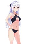  1girl ak-12_(girls_frontline) arrichee bikini breasts cleavage closed_mouth girls_frontline grey_eyes highres long_hair looking_at_viewer silver_hair smile solo swimsuit tagme white_background 