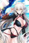  1girl absurdres bangs bikini black_bikini black_jacket blush breasts choker cleavage closed_mouth collarbone fate/grand_order fate_(series) highres jacket jeanne_d&#039;arc_(alter_swimsuit_berserker) large_breasts long_hair looking_at_viewer nez-kun o-ring solo swimsuit very_long_hair yellow_eyes 