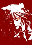  1girl close-up evil_eyes hand_on_own_cheek hat highres long_hair looking_at_viewer lupusregina_beta monochrome open_mouth overlord_(maruyama) sketch solo tatari_mokke teeth yellow_eyes 