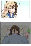  1girl comic cosplay covering_face cyberdemon_no3 futon highres kantai_collection lying night on_back original shimakaze_(kantai_collection) shimakaze_(kantai_collection)_(cosplay) under_covers wig 