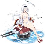  1girl anklet azur_lane bird blue_eyes breasts cleavage closed_mouth collarbone cross cross_earrings drinking_straw earrings eyebrows_visible_through_hair eyewear_on_head full_body grey_hair hao_(patinnko) jewelry large_breasts legs_crossed looking_at_viewer navel official_art sandals seagull short_hair sitting solo sunglasses tirpitz_(azur_lane) transparent_background water 